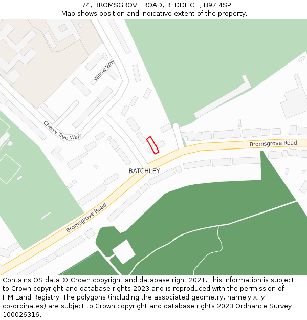 174, BROMSGROVE ROAD, REDDITCH, B97 4SP: Location map and indicative extent of plot