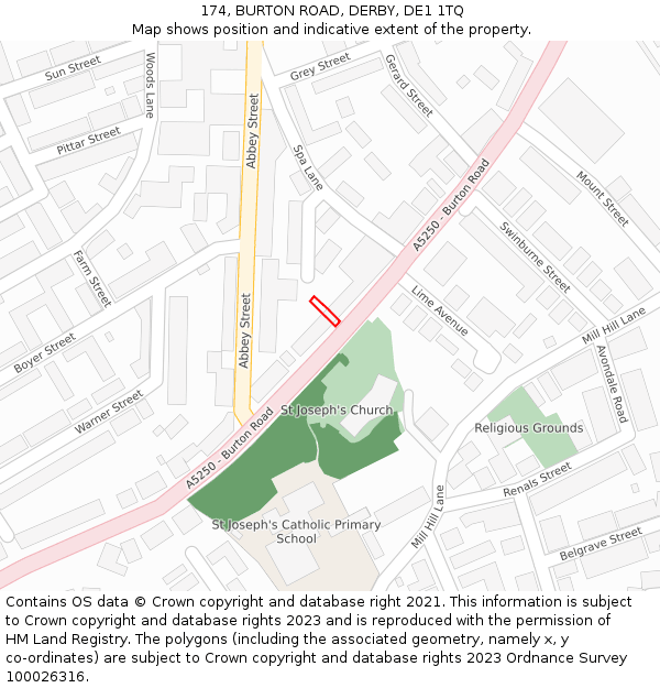 174, BURTON ROAD, DERBY, DE1 1TQ: Location map and indicative extent of plot