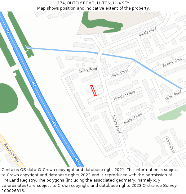 174, BUTELY ROAD, LUTON, LU4 9EY: Location map and indicative extent of plot
