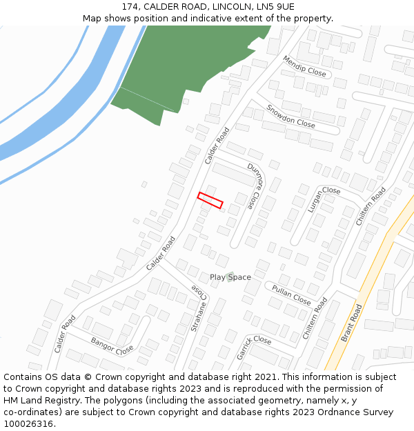 174, CALDER ROAD, LINCOLN, LN5 9UE: Location map and indicative extent of plot