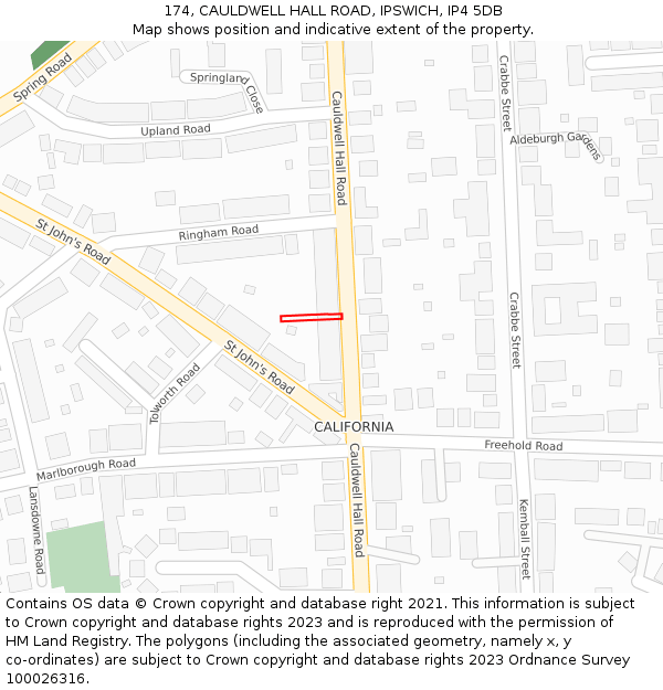 174, CAULDWELL HALL ROAD, IPSWICH, IP4 5DB: Location map and indicative extent of plot