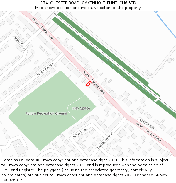 174, CHESTER ROAD, OAKENHOLT, FLINT, CH6 5ED: Location map and indicative extent of plot