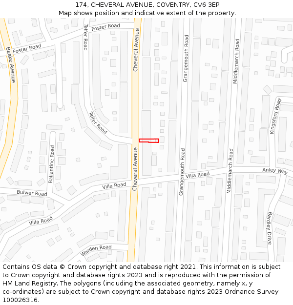 174, CHEVERAL AVENUE, COVENTRY, CV6 3EP: Location map and indicative extent of plot
