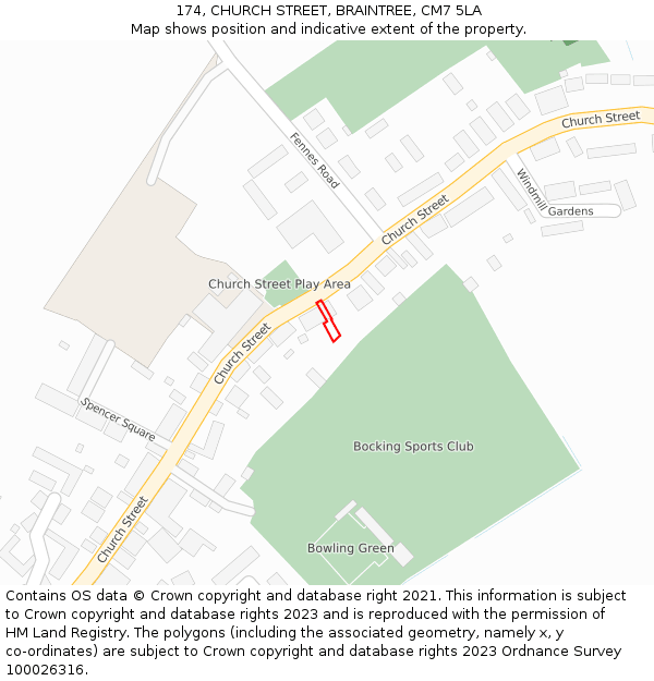 174, CHURCH STREET, BRAINTREE, CM7 5LA: Location map and indicative extent of plot
