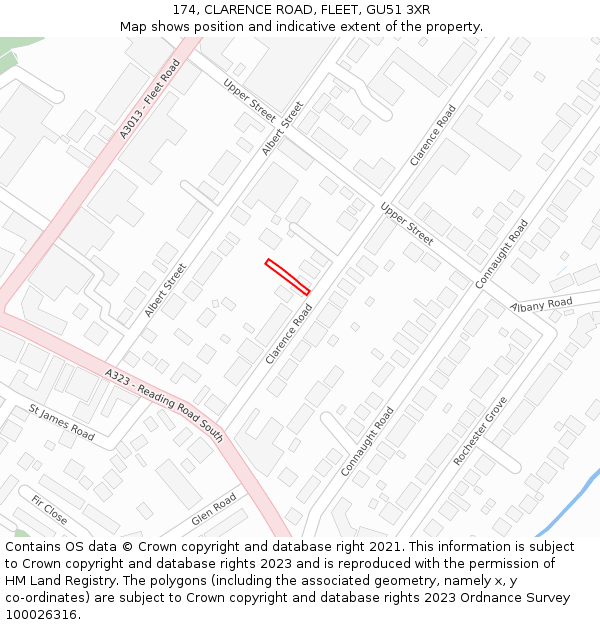 174, CLARENCE ROAD, FLEET, GU51 3XR: Location map and indicative extent of plot