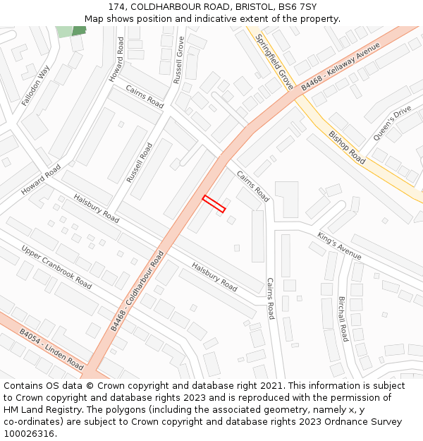 174, COLDHARBOUR ROAD, BRISTOL, BS6 7SY: Location map and indicative extent of plot
