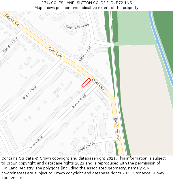 174, COLES LANE, SUTTON COLDFIELD, B72 1NS: Location map and indicative extent of plot