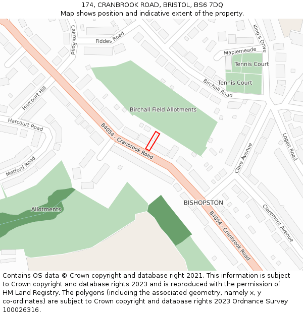 174, CRANBROOK ROAD, BRISTOL, BS6 7DQ: Location map and indicative extent of plot