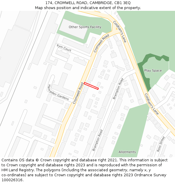 174, CROMWELL ROAD, CAMBRIDGE, CB1 3EQ: Location map and indicative extent of plot