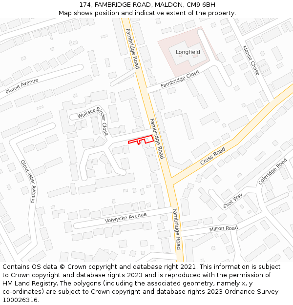 174, FAMBRIDGE ROAD, MALDON, CM9 6BH: Location map and indicative extent of plot