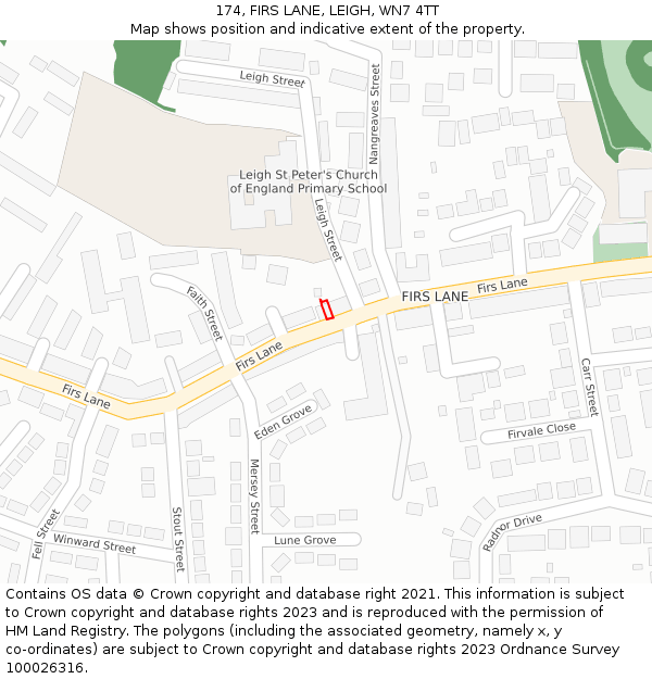 174, FIRS LANE, LEIGH, WN7 4TT: Location map and indicative extent of plot
