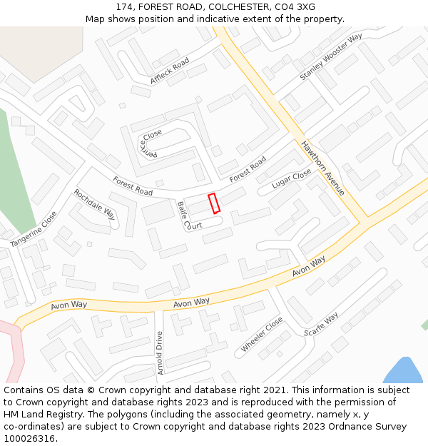 174, FOREST ROAD, COLCHESTER, CO4 3XG: Location map and indicative extent of plot