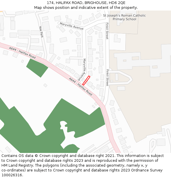 174, HALIFAX ROAD, BRIGHOUSE, HD6 2QE: Location map and indicative extent of plot