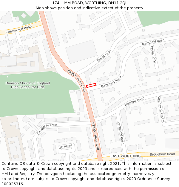 174, HAM ROAD, WORTHING, BN11 2QL: Location map and indicative extent of plot