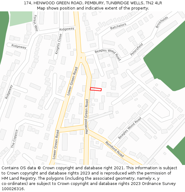 174, HENWOOD GREEN ROAD, PEMBURY, TUNBRIDGE WELLS, TN2 4LR: Location map and indicative extent of plot