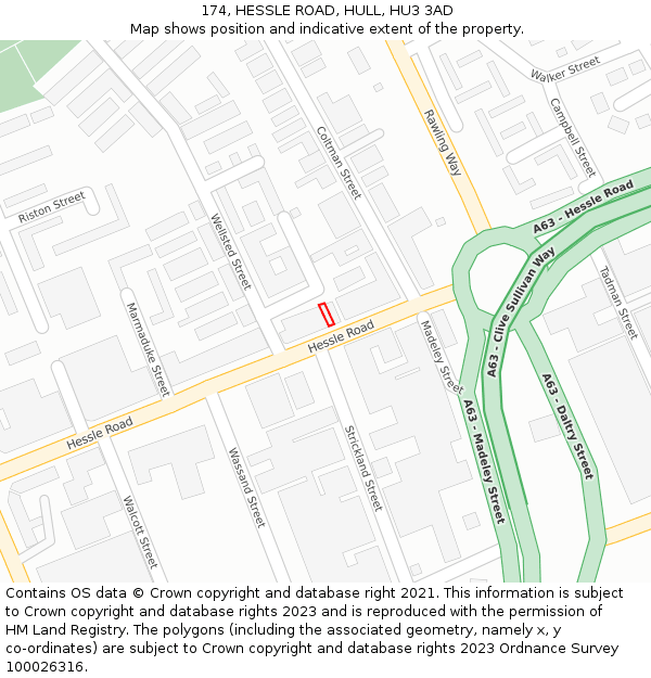 174, HESSLE ROAD, HULL, HU3 3AD: Location map and indicative extent of plot