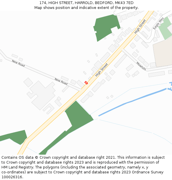 174, HIGH STREET, HARROLD, BEDFORD, MK43 7ED: Location map and indicative extent of plot