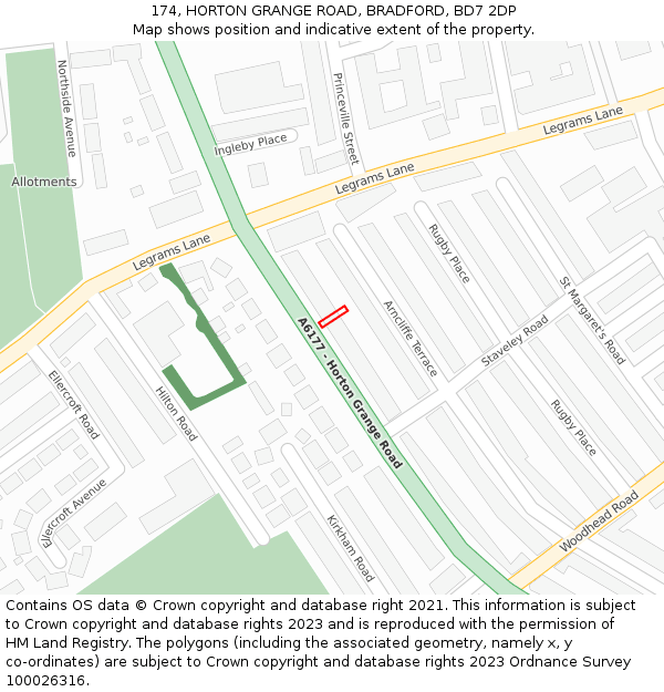174, HORTON GRANGE ROAD, BRADFORD, BD7 2DP: Location map and indicative extent of plot
