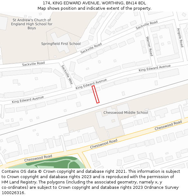 174, KING EDWARD AVENUE, WORTHING, BN14 8DL: Location map and indicative extent of plot