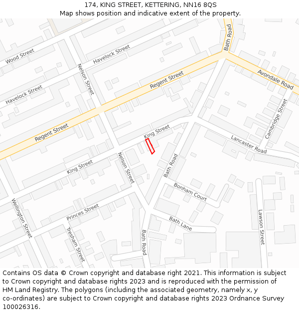 174, KING STREET, KETTERING, NN16 8QS: Location map and indicative extent of plot