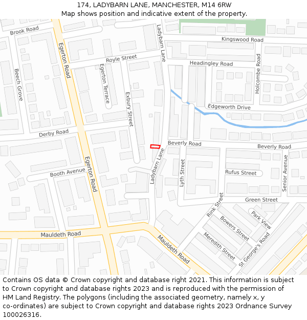 174, LADYBARN LANE, MANCHESTER, M14 6RW: Location map and indicative extent of plot