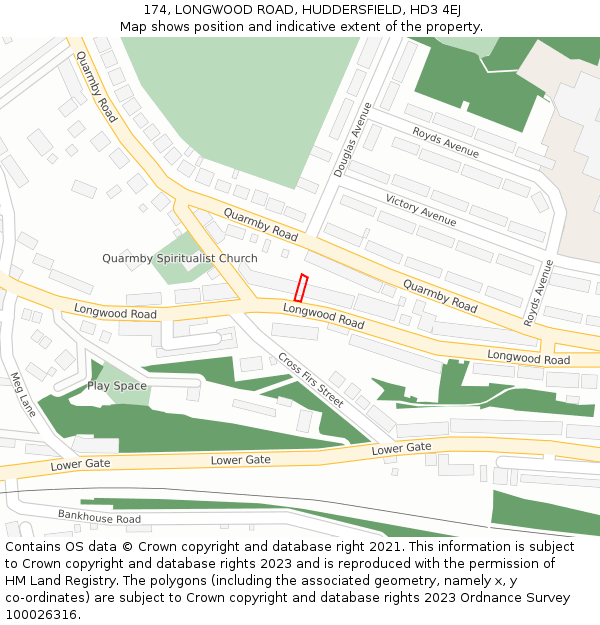 174, LONGWOOD ROAD, HUDDERSFIELD, HD3 4EJ: Location map and indicative extent of plot