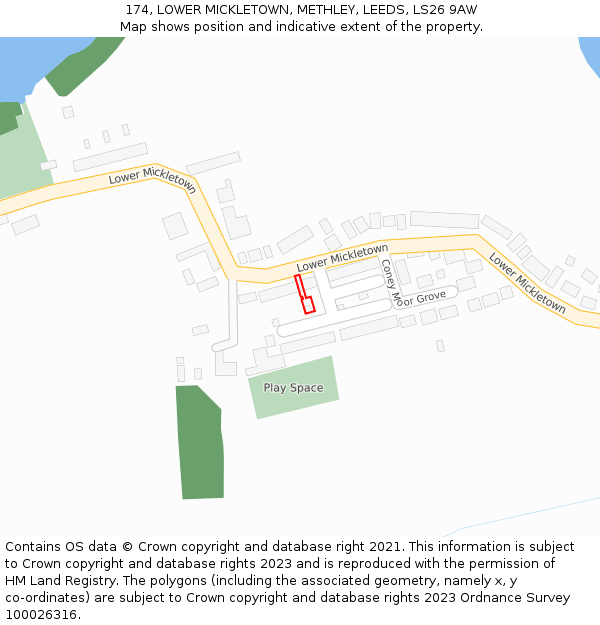 174, LOWER MICKLETOWN, METHLEY, LEEDS, LS26 9AW: Location map and indicative extent of plot