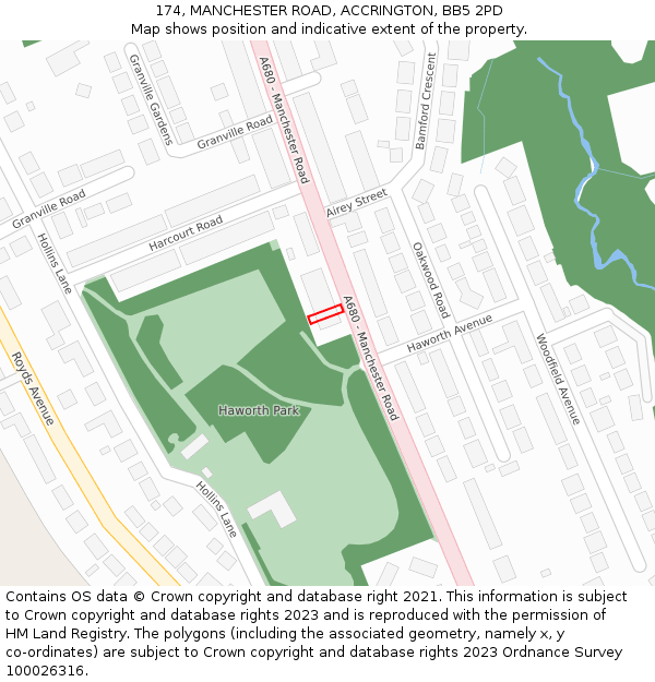 174, MANCHESTER ROAD, ACCRINGTON, BB5 2PD: Location map and indicative extent of plot
