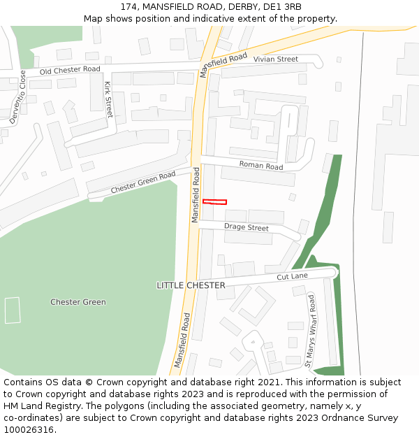 174, MANSFIELD ROAD, DERBY, DE1 3RB: Location map and indicative extent of plot