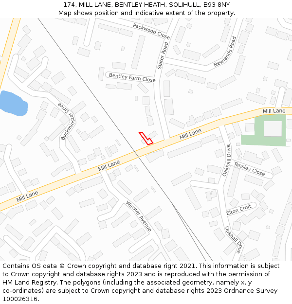 174, MILL LANE, BENTLEY HEATH, SOLIHULL, B93 8NY: Location map and indicative extent of plot