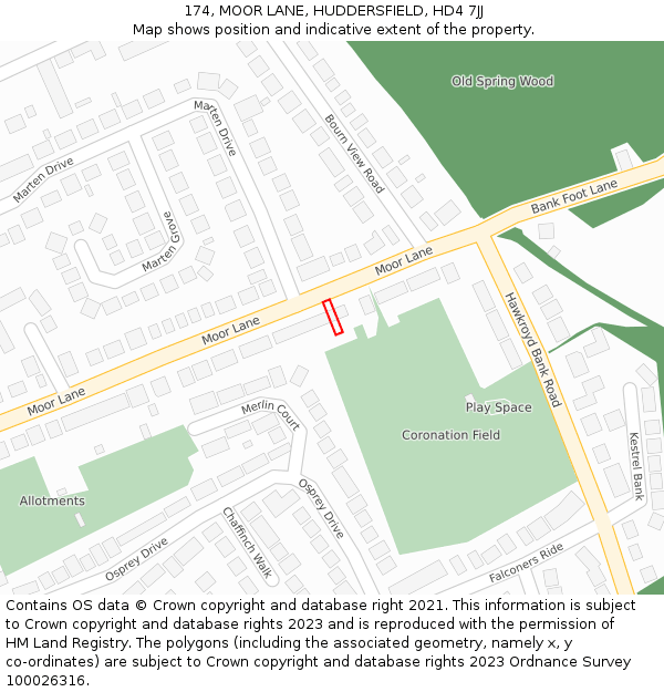 174, MOOR LANE, HUDDERSFIELD, HD4 7JJ: Location map and indicative extent of plot