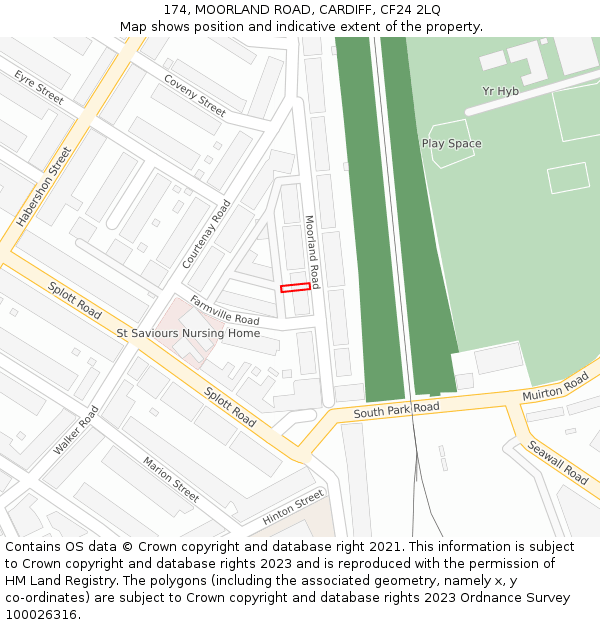 174, MOORLAND ROAD, CARDIFF, CF24 2LQ: Location map and indicative extent of plot