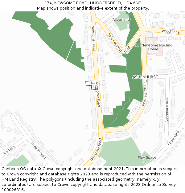 174, NEWSOME ROAD, HUDDERSFIELD, HD4 6NB: Location map and indicative extent of plot