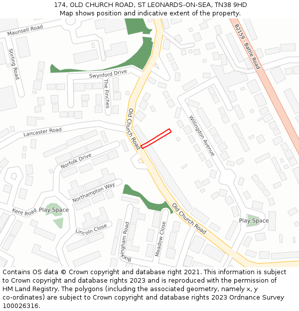 174, OLD CHURCH ROAD, ST LEONARDS-ON-SEA, TN38 9HD: Location map and indicative extent of plot
