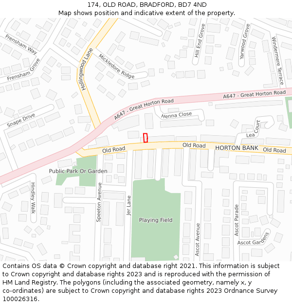 174, OLD ROAD, BRADFORD, BD7 4ND: Location map and indicative extent of plot