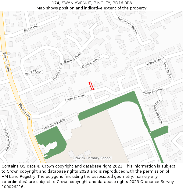 174, SWAN AVENUE, BINGLEY, BD16 3PA: Location map and indicative extent of plot