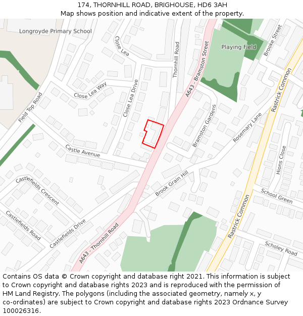 174, THORNHILL ROAD, BRIGHOUSE, HD6 3AH: Location map and indicative extent of plot