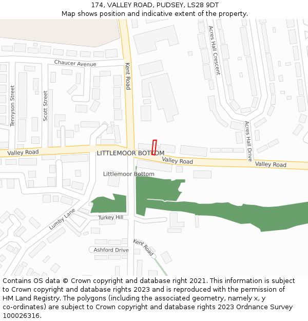 174, VALLEY ROAD, PUDSEY, LS28 9DT: Location map and indicative extent of plot