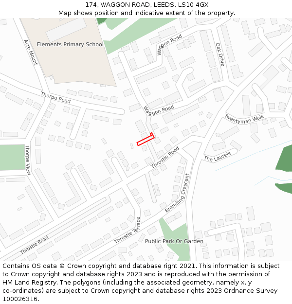 174, WAGGON ROAD, LEEDS, LS10 4GX: Location map and indicative extent of plot