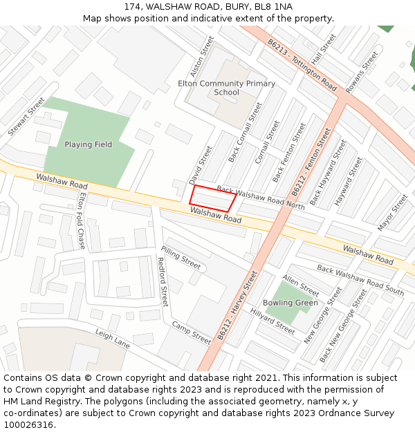 174, WALSHAW ROAD, BURY, BL8 1NA: Location map and indicative extent of plot