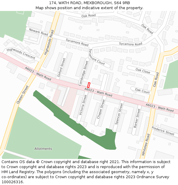 174, WATH ROAD, MEXBOROUGH, S64 9RB: Location map and indicative extent of plot