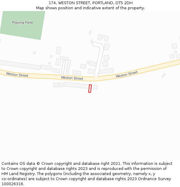 174, WESTON STREET, PORTLAND, DT5 2DH: Location map and indicative extent of plot