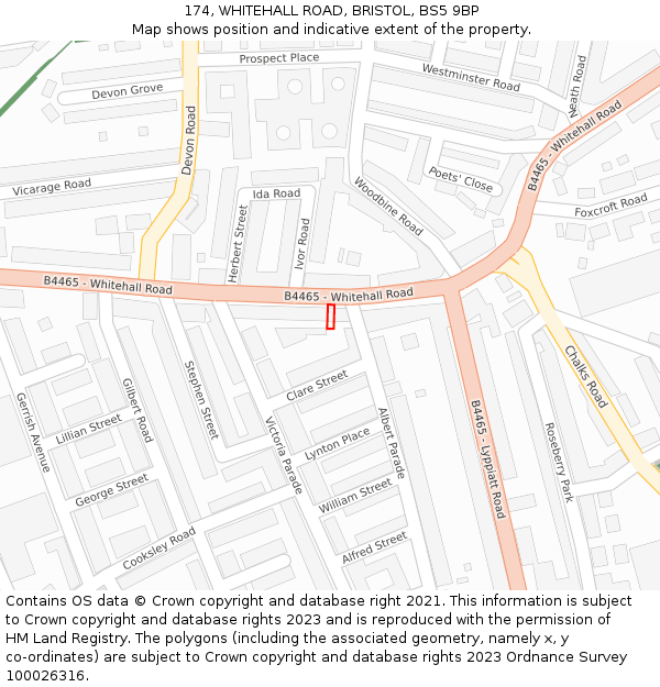 174, WHITEHALL ROAD, BRISTOL, BS5 9BP: Location map and indicative extent of plot