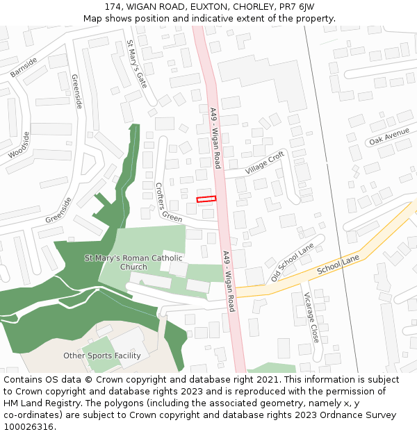 174, WIGAN ROAD, EUXTON, CHORLEY, PR7 6JW: Location map and indicative extent of plot