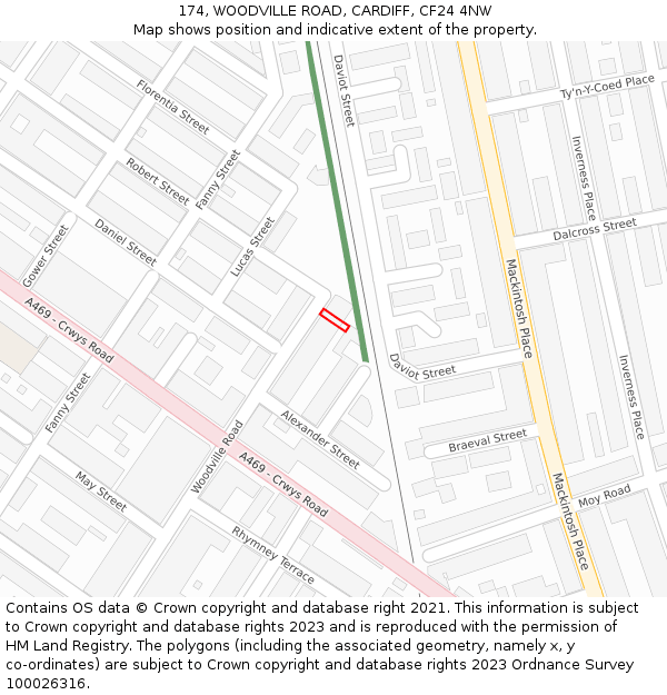 174, WOODVILLE ROAD, CARDIFF, CF24 4NW: Location map and indicative extent of plot