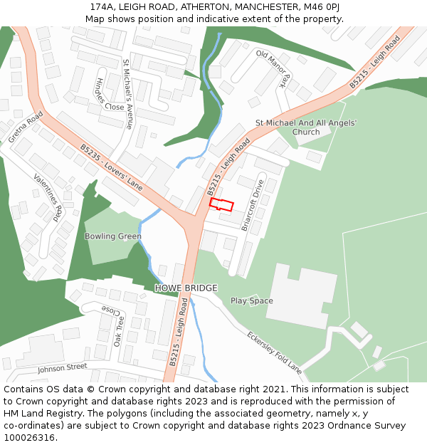 174A, LEIGH ROAD, ATHERTON, MANCHESTER, M46 0PJ: Location map and indicative extent of plot