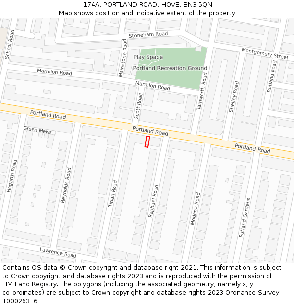 174A, PORTLAND ROAD, HOVE, BN3 5QN: Location map and indicative extent of plot