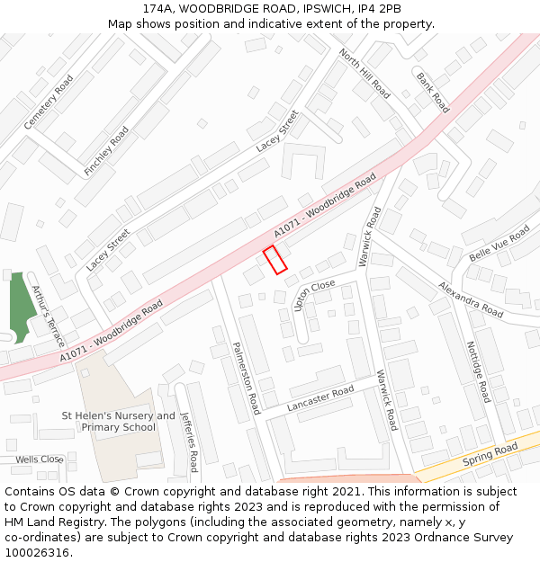 174A, WOODBRIDGE ROAD, IPSWICH, IP4 2PB: Location map and indicative extent of plot