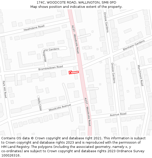 174C, WOODCOTE ROAD, WALLINGTON, SM6 0PD: Location map and indicative extent of plot