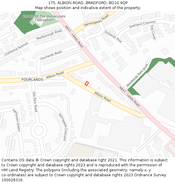 175, ALBION ROAD, BRADFORD, BD10 9QP: Location map and indicative extent of plot
